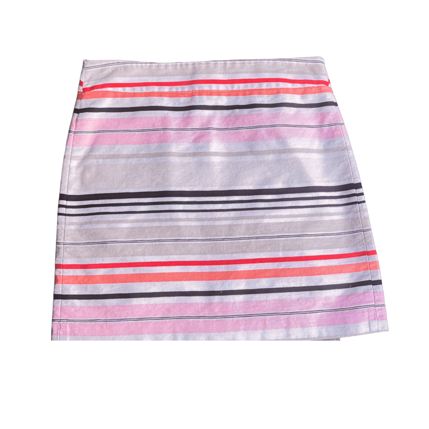 Striped skirt with pink, red, and black lines on a white background