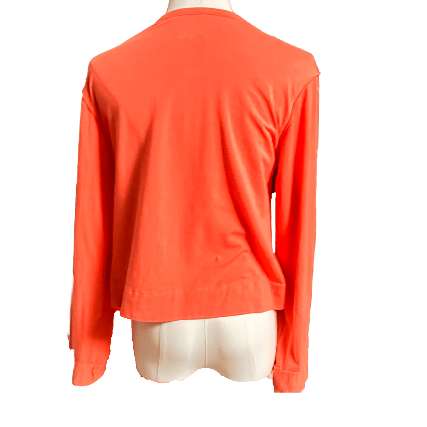 Orange long-sleeve shirt on a mannequin with a white background