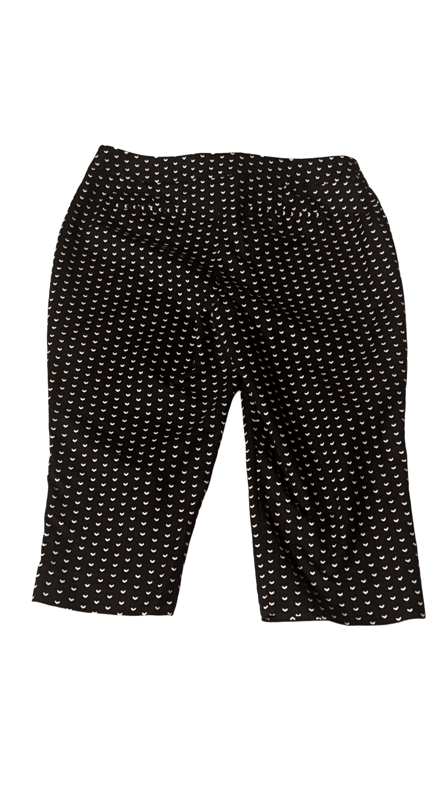 Apartment 9 Chino Pants size 14 Petite, black with white hearts, ideal for work or casual outings.