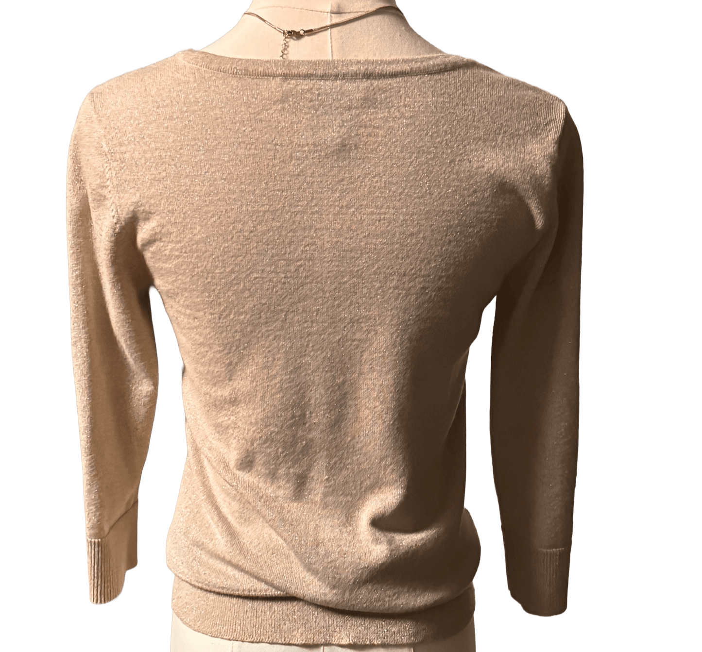 Light beige lightweight sweater from White House | Black Market, size Small Petite, showing the back view.