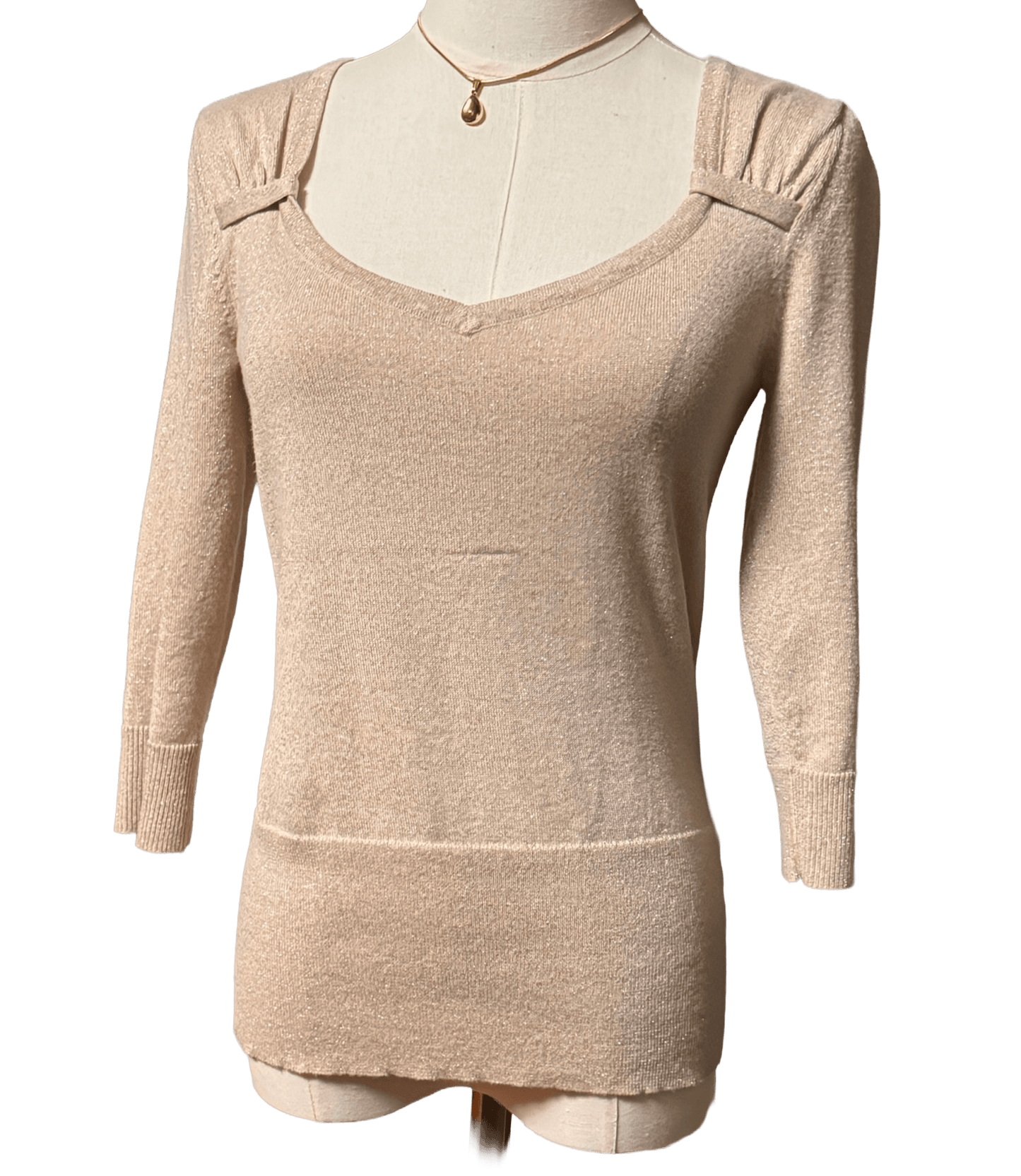 Light beige lightweight sweater from White House | Black Market, size small petite, featuring a classic flattering silhouette.