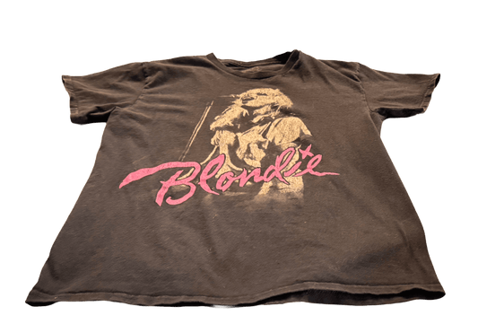 Vintage faded black Blondie T-shirt, size small unisex, featuring a retro print and relaxed fit.