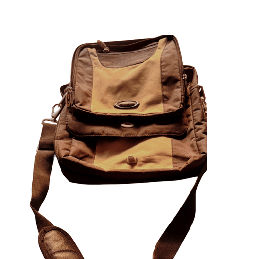 Eddie Bauer vintage hiking backpack in excellent condition with brown and tan design, perfect for outdoor adventures.