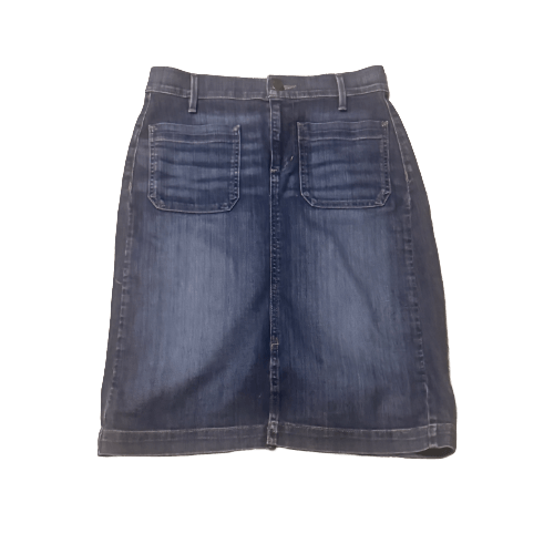 Blue denim skirt on a white background