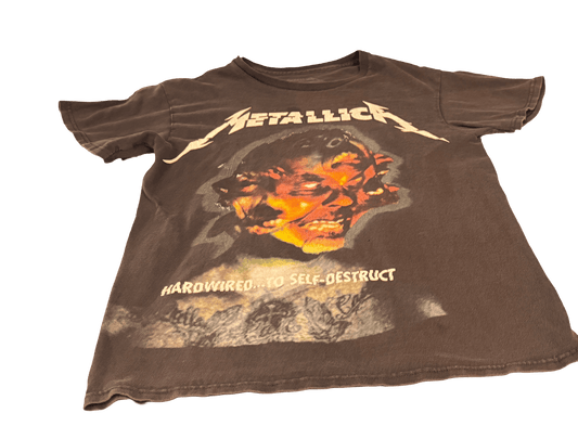 Vintage Metallica concert T-shirt in faded black, featuring the 'Hardwired... to Self-Destruct' design, unisex size small.