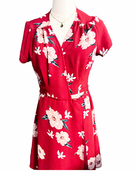 SHOWPO Wraparound Red Dress (size 10 petite) - The Petite Suite