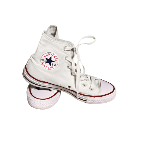 White Chuck Taylor Converse All Star High-top sneakers in size 7, showcasing classic style and pre-owned condition.