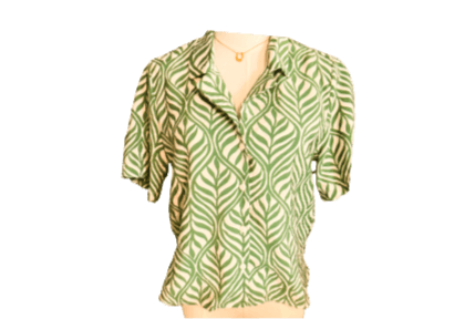 Green patterned blouse on a white background