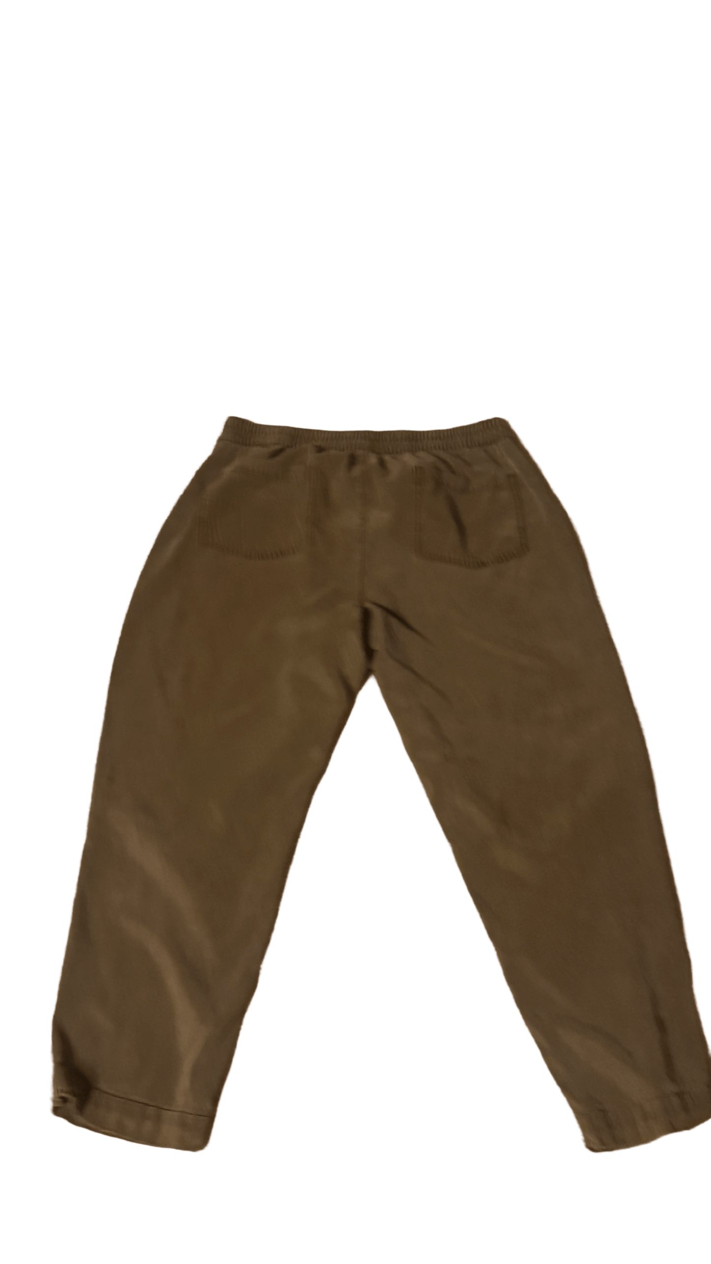Old Navy Soft Pants in khaki pith color, size 12 petite, featuring four pockets and a relaxed fit.